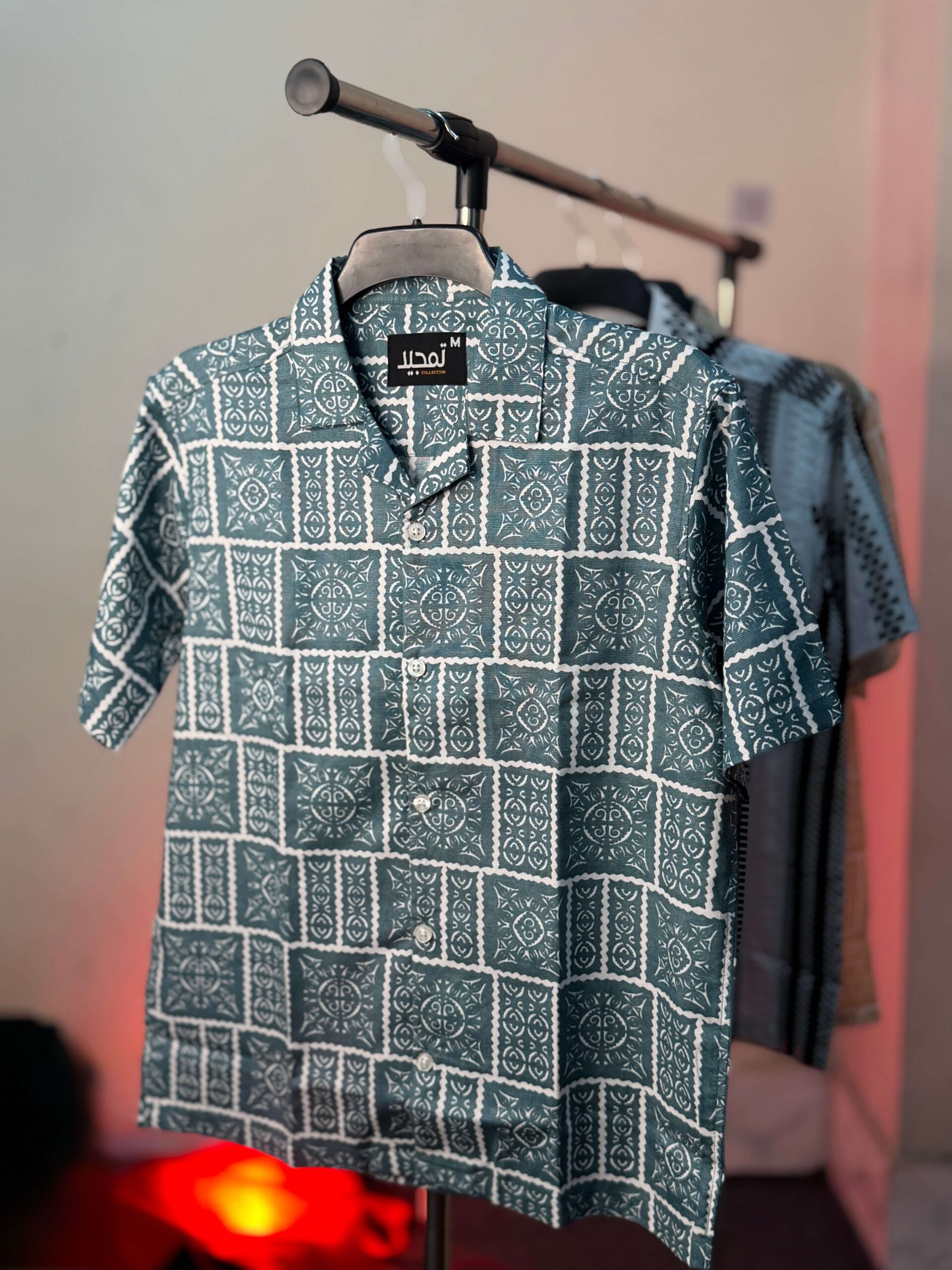 DROP SHOULDER CUBAN SHIRT (OVERSIZED) – Teal Blue