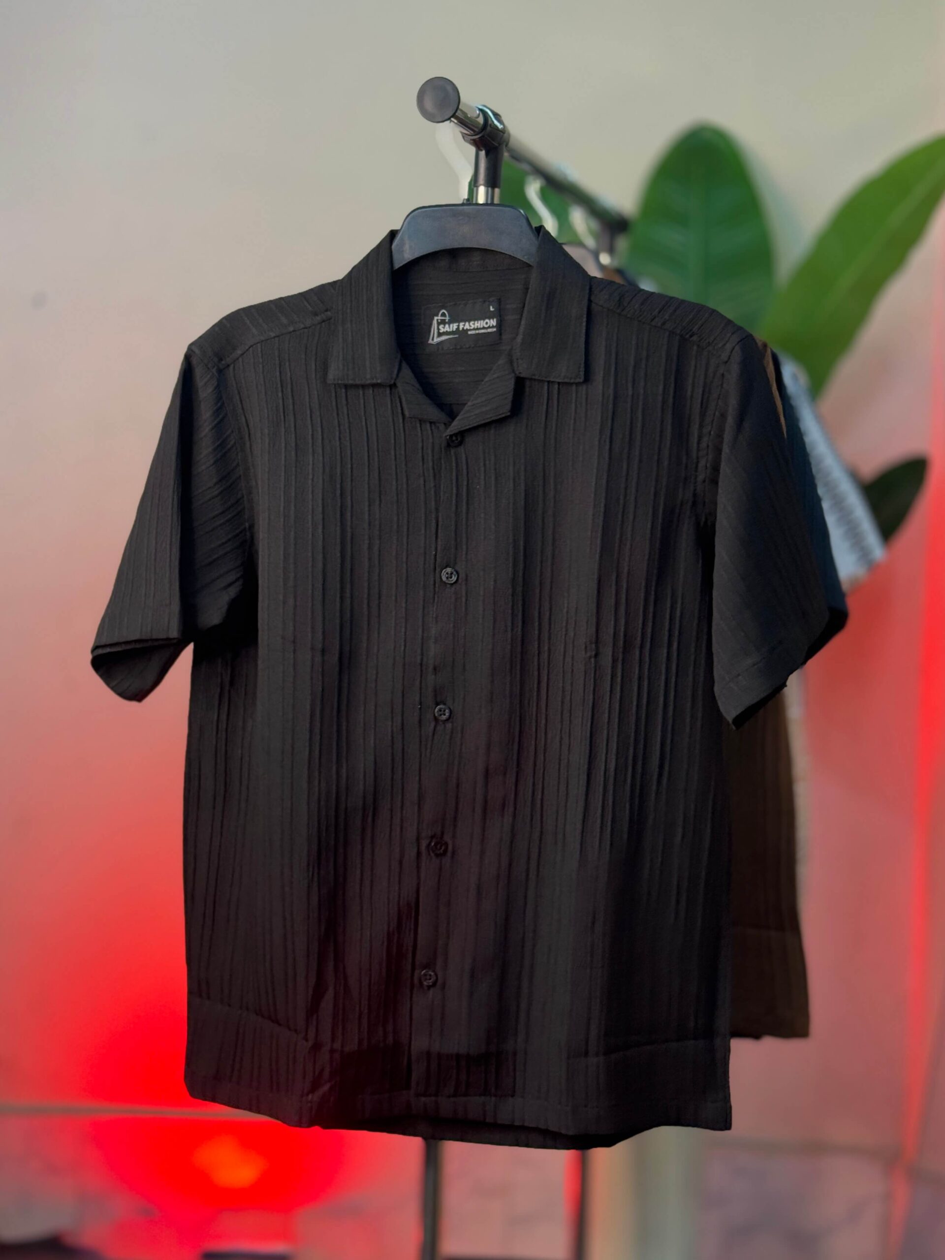 DROP SHOULDER CUBAN SHIRT (OVERSIZED) – Dark Black